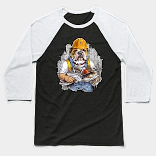 Accountant English Bulldog t-shirt design, a bulldog wearing a hard hat and holding a blueprint Baseball T-Shirt